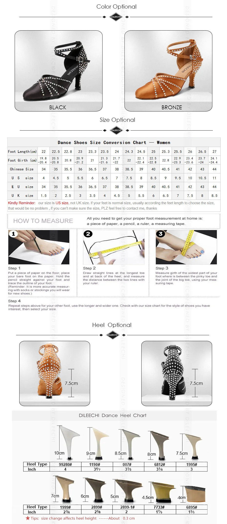 DILEECHI Tan Satin rhinestones Latin Modern dance shoes women Autumn and Winter Ballroom dancing shoes 7.5cm closed toe shoes detail