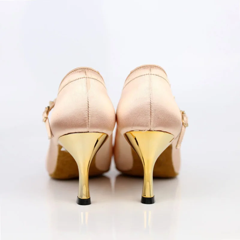 BD Dance Women Standard Shoes 138 ClASSIC Fresh Tan Satin High Heel Ladies Ballroom Dance Shoes Soft Outsole Modern Dance detail