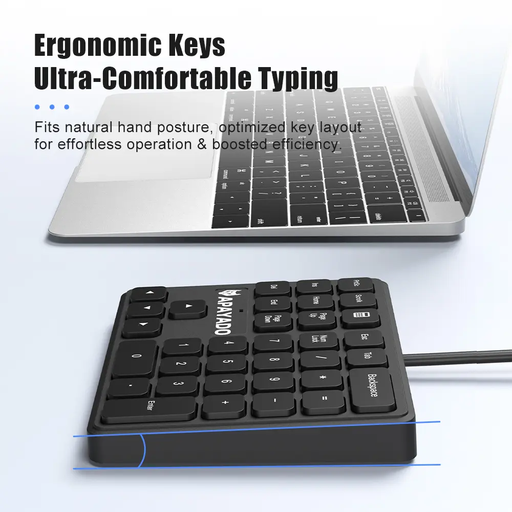 T35 Wired Numeric Keypad 34 Keys APAYADO USB Number Pad Plug Ergonomic Ultra Thin Portable for Finance product view