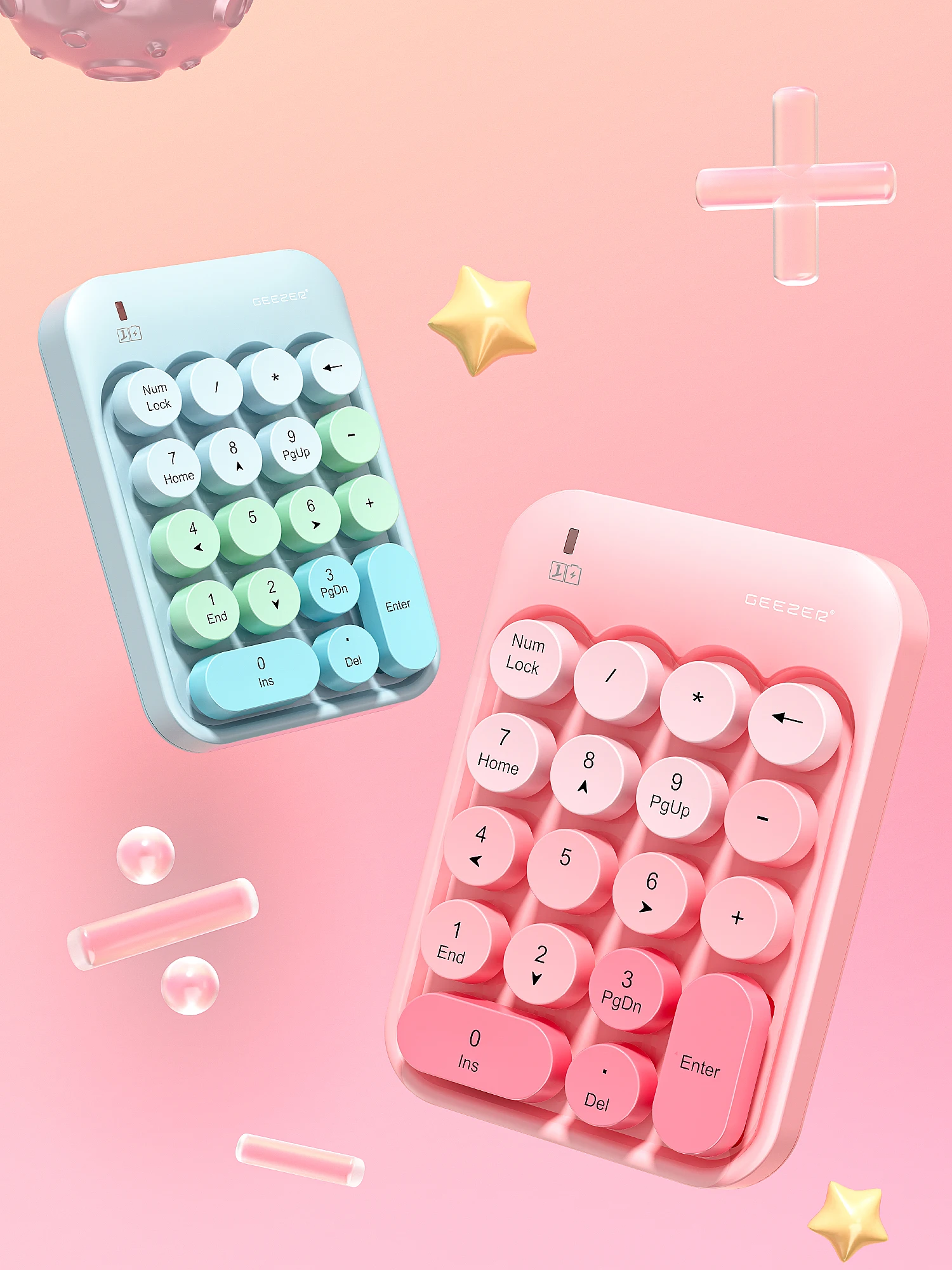 GEEZER Z5 Wireless Numeric Keypad, Macaron Retro Round Detachable Keycaps Portable Office Number Pad detail