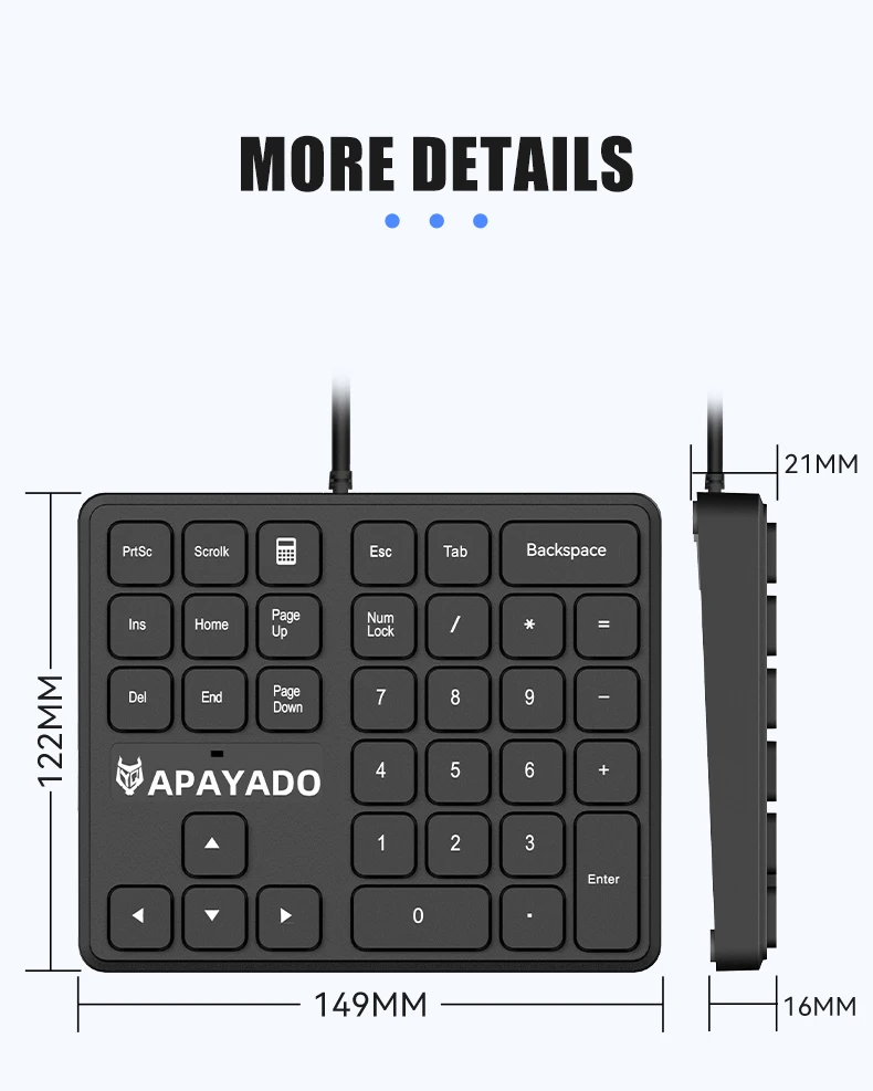 T35 Wired Numeric Keypad 34 Keys APAYADO USB Number Pad Plug Ergonomic Ultra Thin Portable for Finance detail