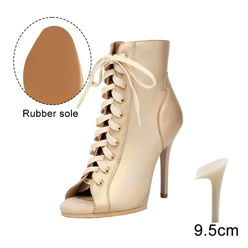 Black Sexy PU Platform Jazz Latin Custom Dance Shoes Lace-up High Heels Dance Shoes Soft-soled Short Boots Dance Boots for Women product view