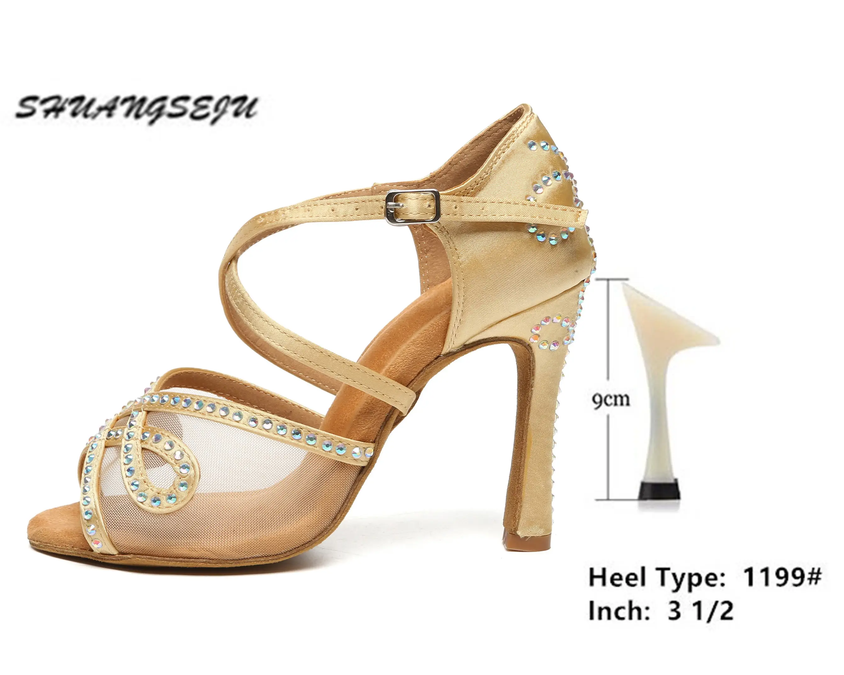 SHUANGSEJU New adult Latin dance Shoes Women Salsa Fashion shiny glass slipper Bachata performance shoes Black Everything 6-10cm product view