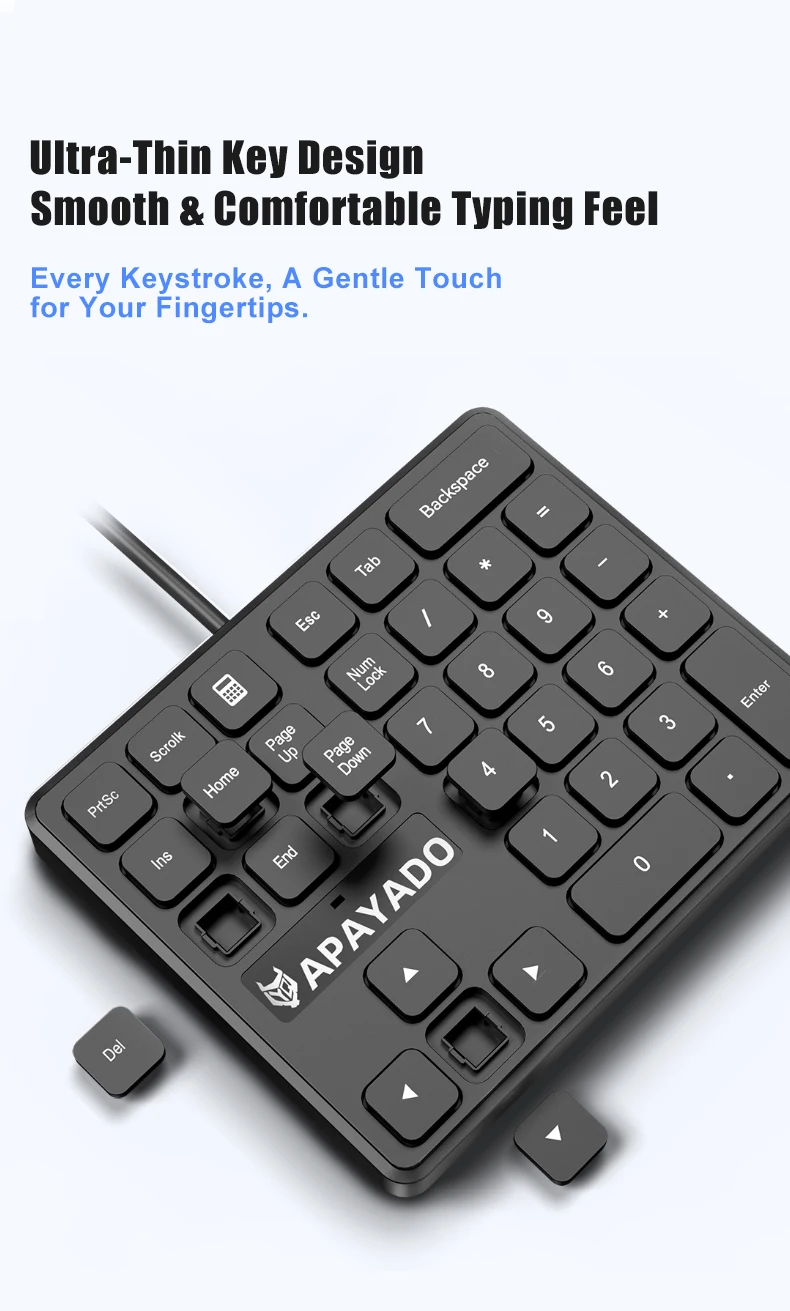 T35 Wired Numeric Keypad 34 Keys APAYADO USB Number Pad Plug Ergonomic Ultra Thin Portable for Finance detail