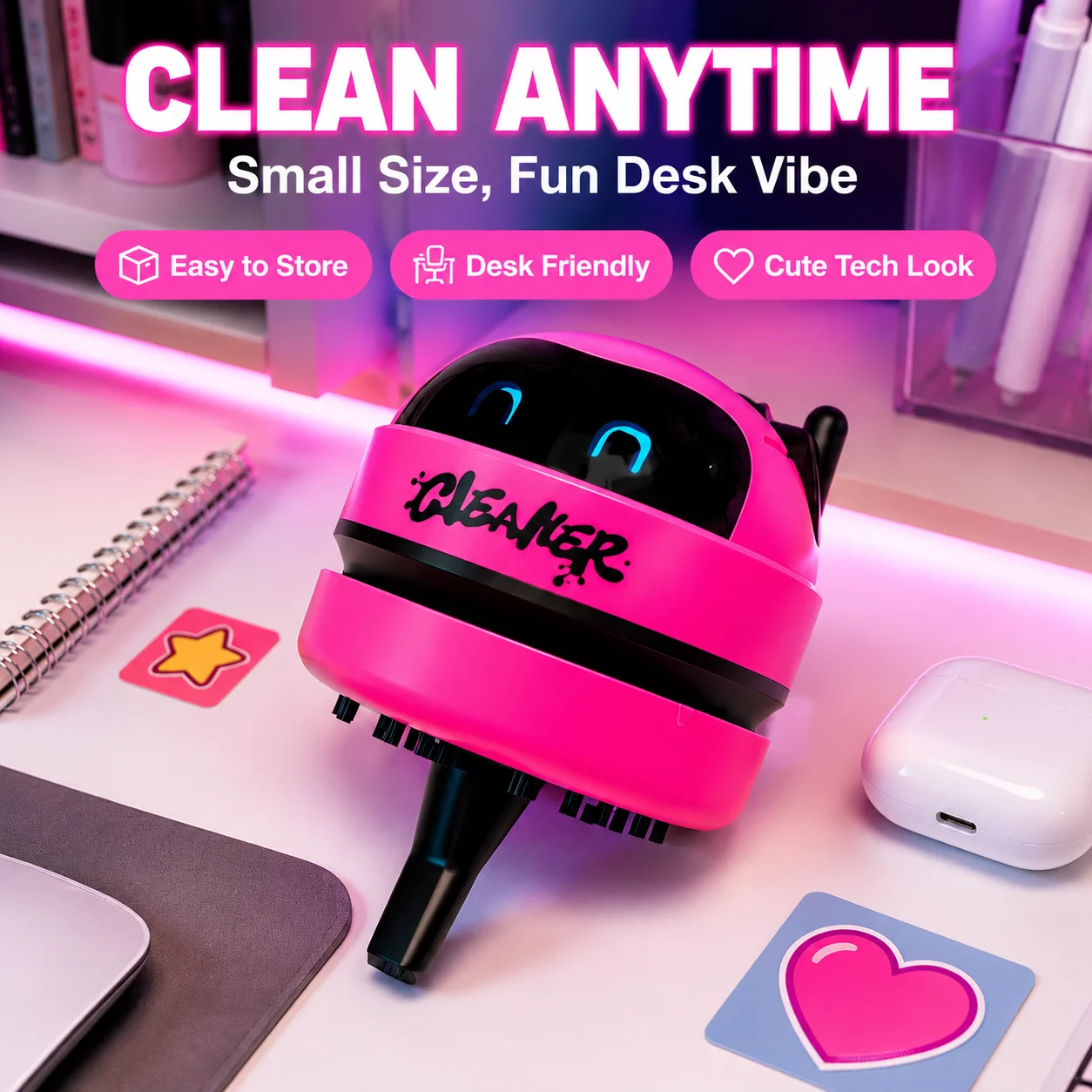 Mini Desktop Vacuum Cleaner Portable Wireless Keyboard Dust Sweeper One Key Desk Cleaning Robot for Home Office Car product view