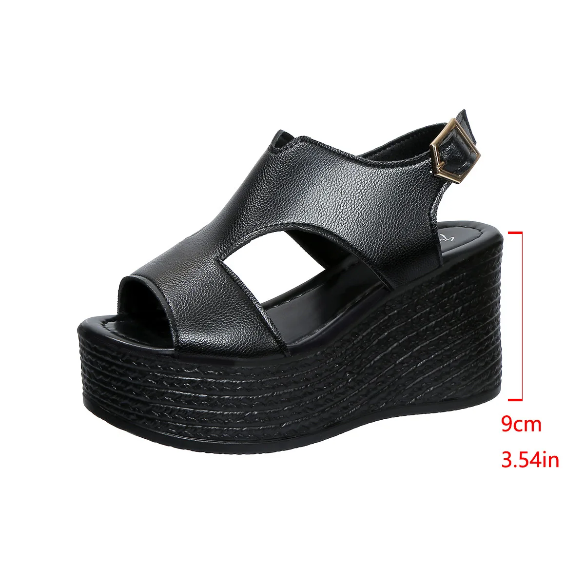 Open-toe Slope Sandals Leather Strap Roman Shoes 2025 Summer Fashion Lightweight Thick Sole Non-slip High Heels Women's Shoes detail