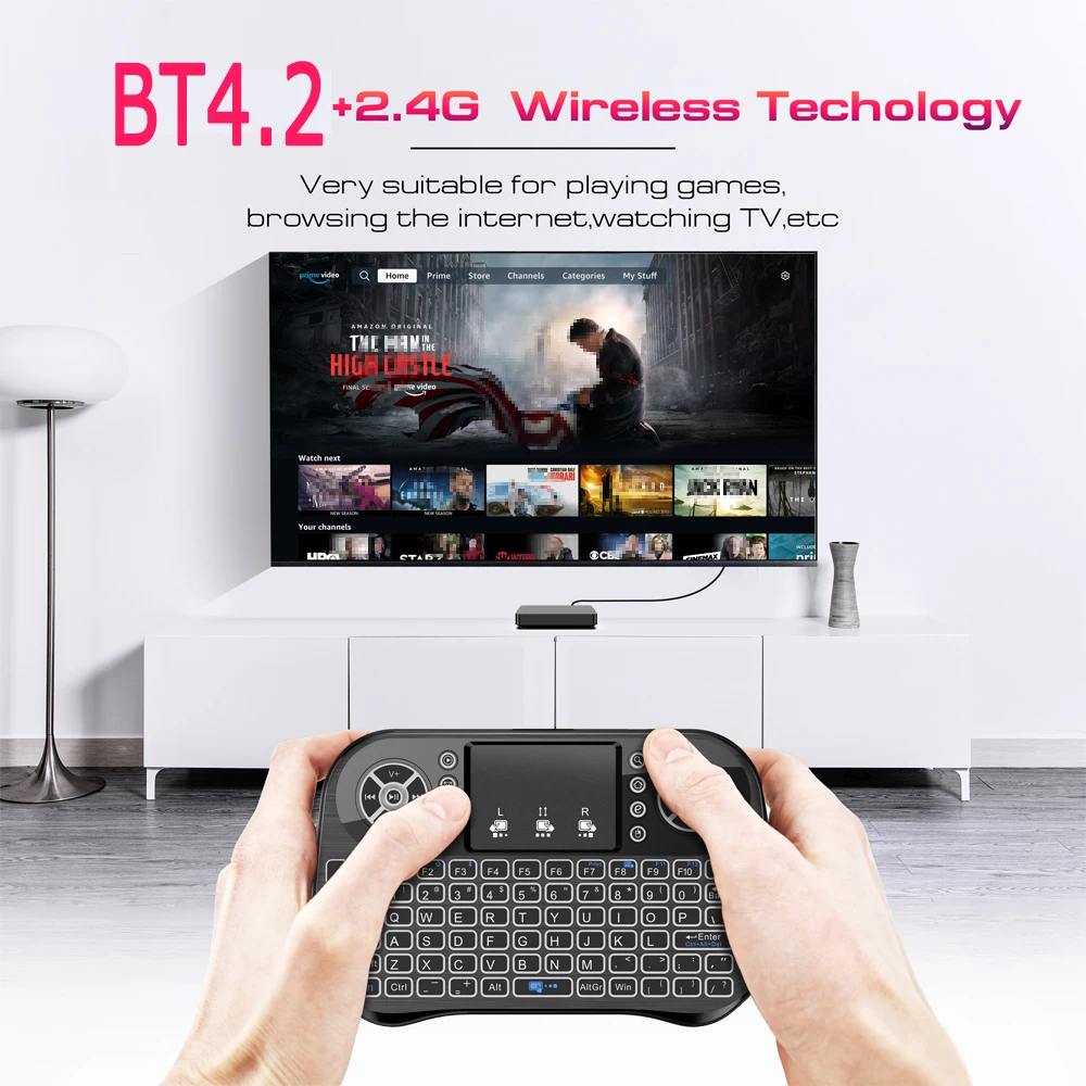 Wireless Mini Keyboard Dual Mode BT4.2 2.4G Air Mouse Remote Control Backlit 7 color Touchpad for Android TV Box PC Projector detail