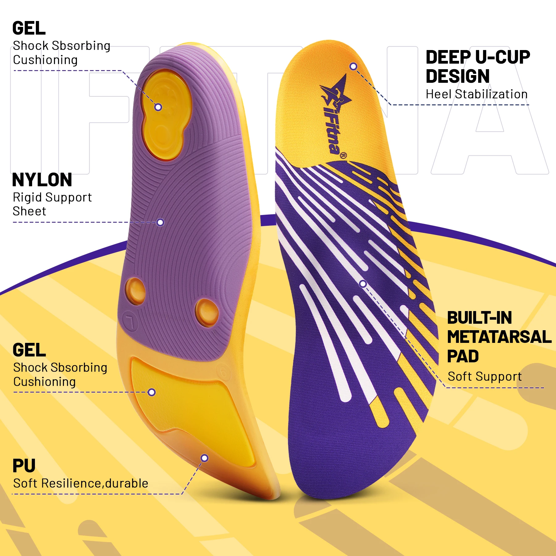 Severe Flat Foot Orthotic Insole Plantar Fasciitis Relieve Heel Pain Arch Support Shoes Insert For Women Men Sneakers Boots Sole detail