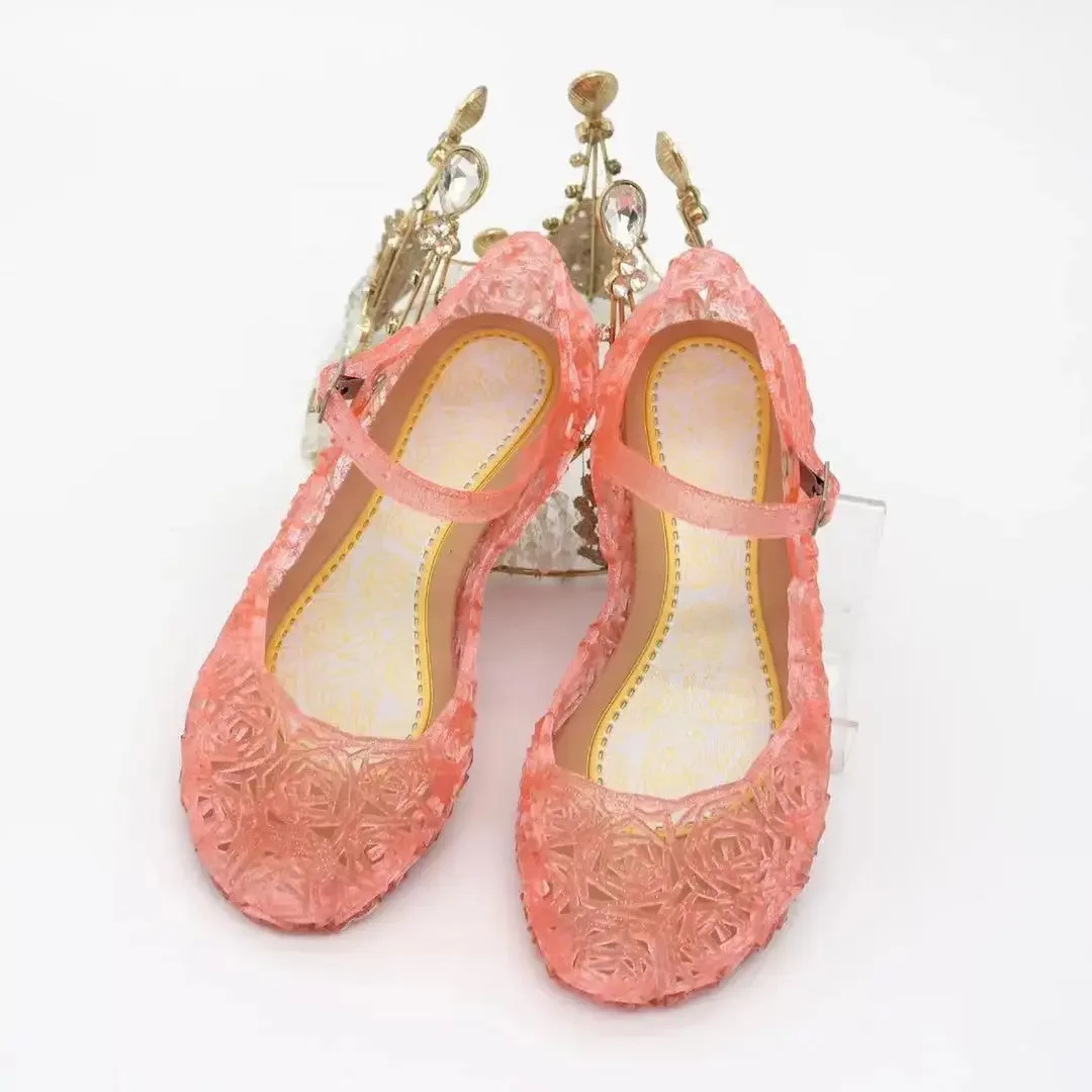 Girls Low Heel Princess Shoes Children New Summer Sandals Girls PVC Jelly Shoes Cinderella Crystal Shoes Kids Slope Heel Sandals detail