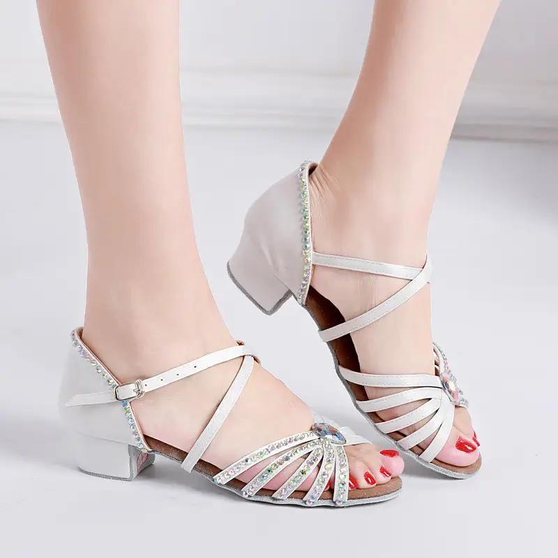 Summer Child Hot Latin Dance Shoes Women for Satin Salsa Dance Shoes Girls for Shine Rhinestone Ballroom Dance Shoes product view