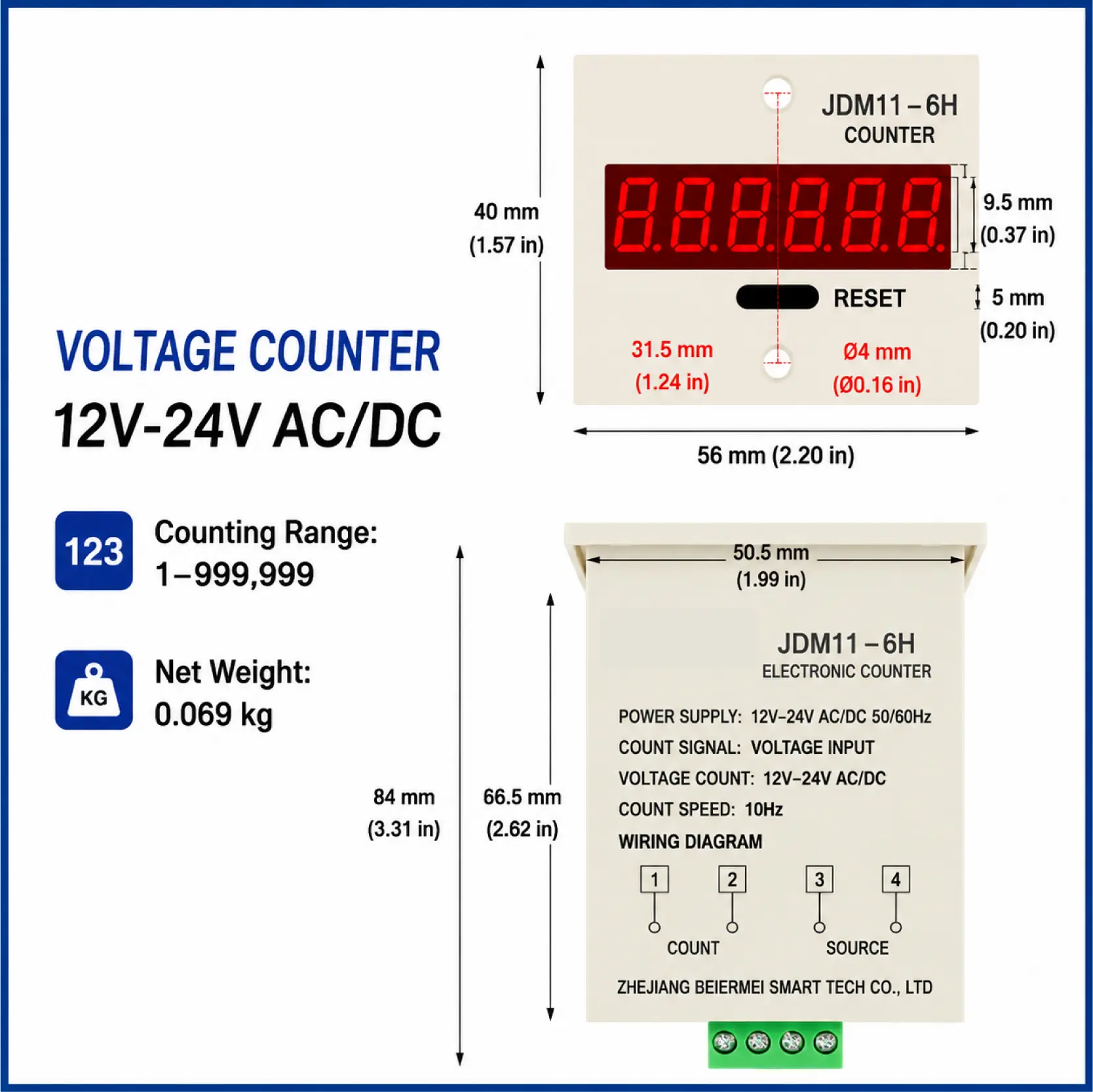 JDM11-6H 6 Digit Digital Counter Electronic Counter Totalizing Counter Resettable Power Failure Memory 12-24V 36V 110V 220V 380V product view