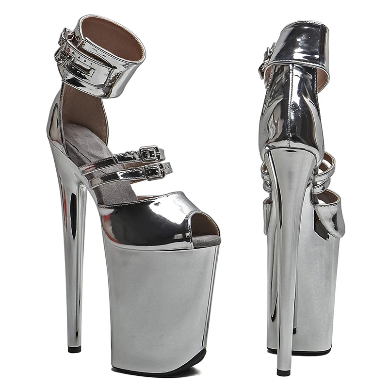 Leecabe 23CM/9inches Shiny PU Upper Trend Fashion Electroplate Platform High Heels Sandals Stripper Heel Pole Dance Shoes detail