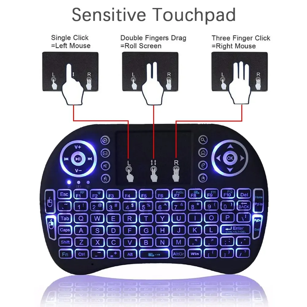I8 Mini Wireless Keyboard 2.4G Air Mouse Keycaps Touchpad Handheld Remote Control English Russian Backlit for Android TV Box PC detail