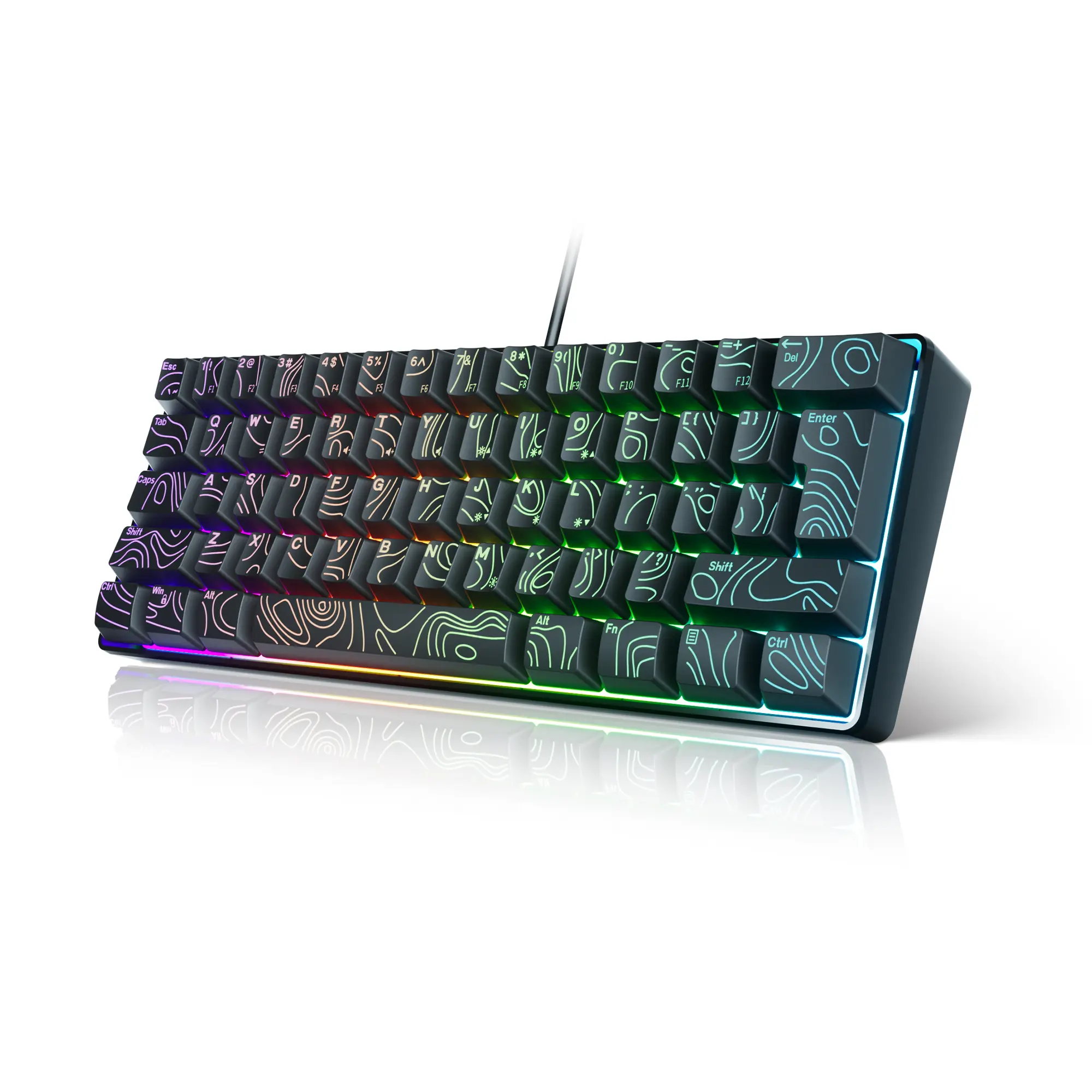 7KEYS Wired 60% Gaming Keyboard, Mini 61 Key RGB, 25 Key Anti Ghosting, Ultra Compact and Portable, Compatible with PC, Mac