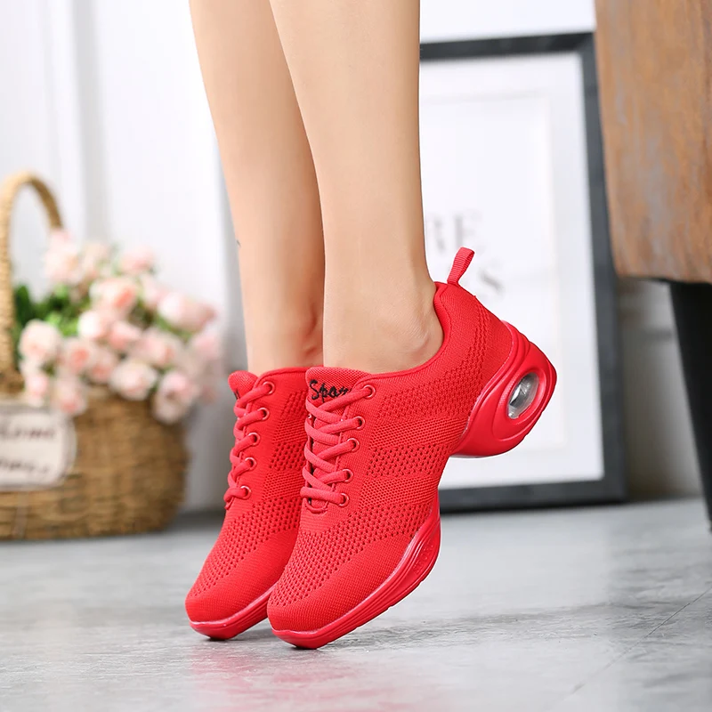 Women Mesh Dance Shoes Air Cushion Wedge Non Slip Lace Up Square Dance Aerobic Fitness Walking Sneakers 876 detail