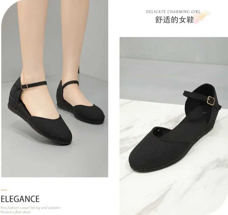 Baotou Sandals for Women's 2026 Summer Grass Woven Hemp Rope Slope Heel Shoes Women Round Toe Thick Sole Buckle Womens Sandals detail