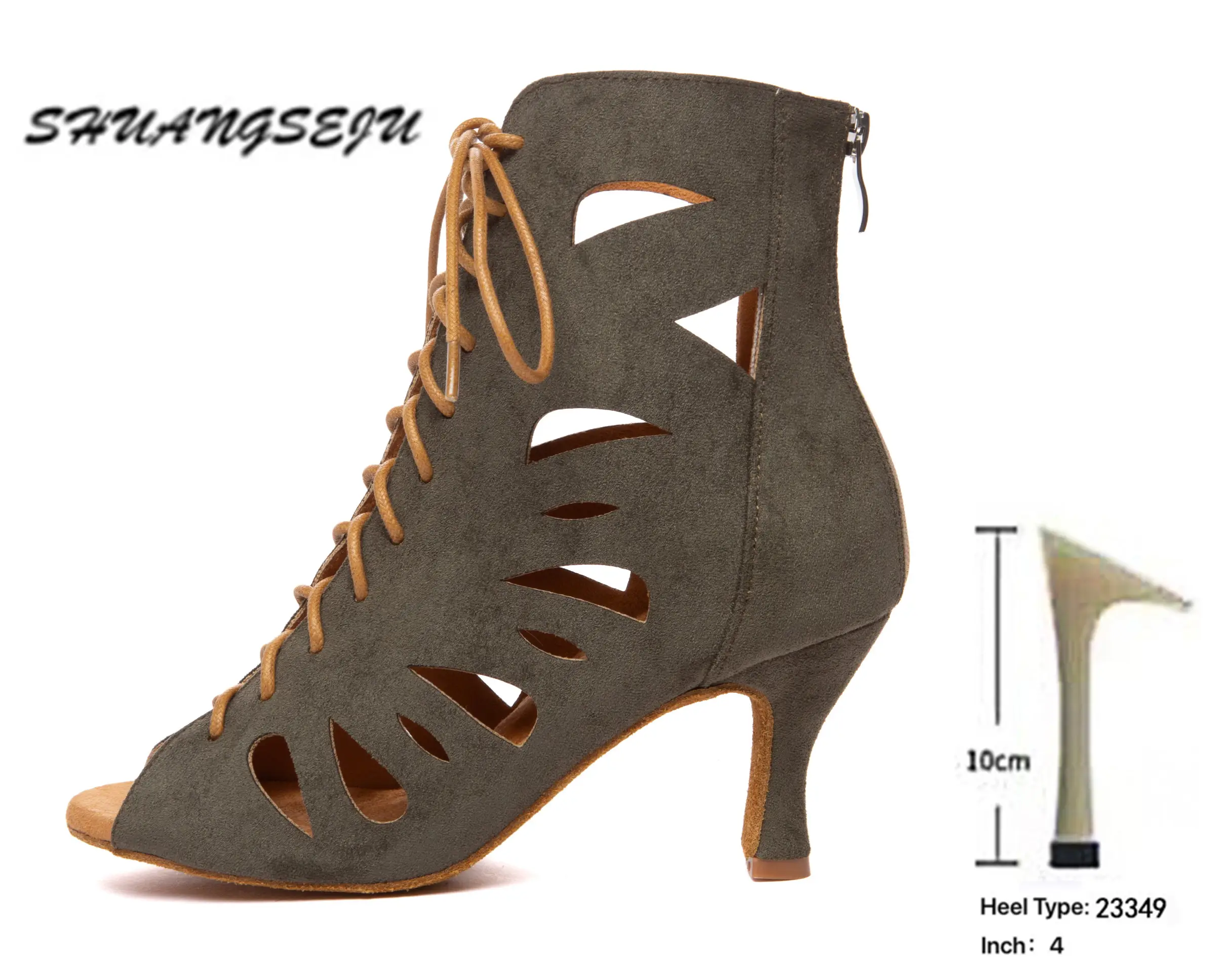 SHUANGSEJU New Women's Latin Dance Shoes Hollow Sexy Lace-Up Salsa Dance Shoes Bachata Black Jazz Ankle Boots Heels Dance Shoes product view