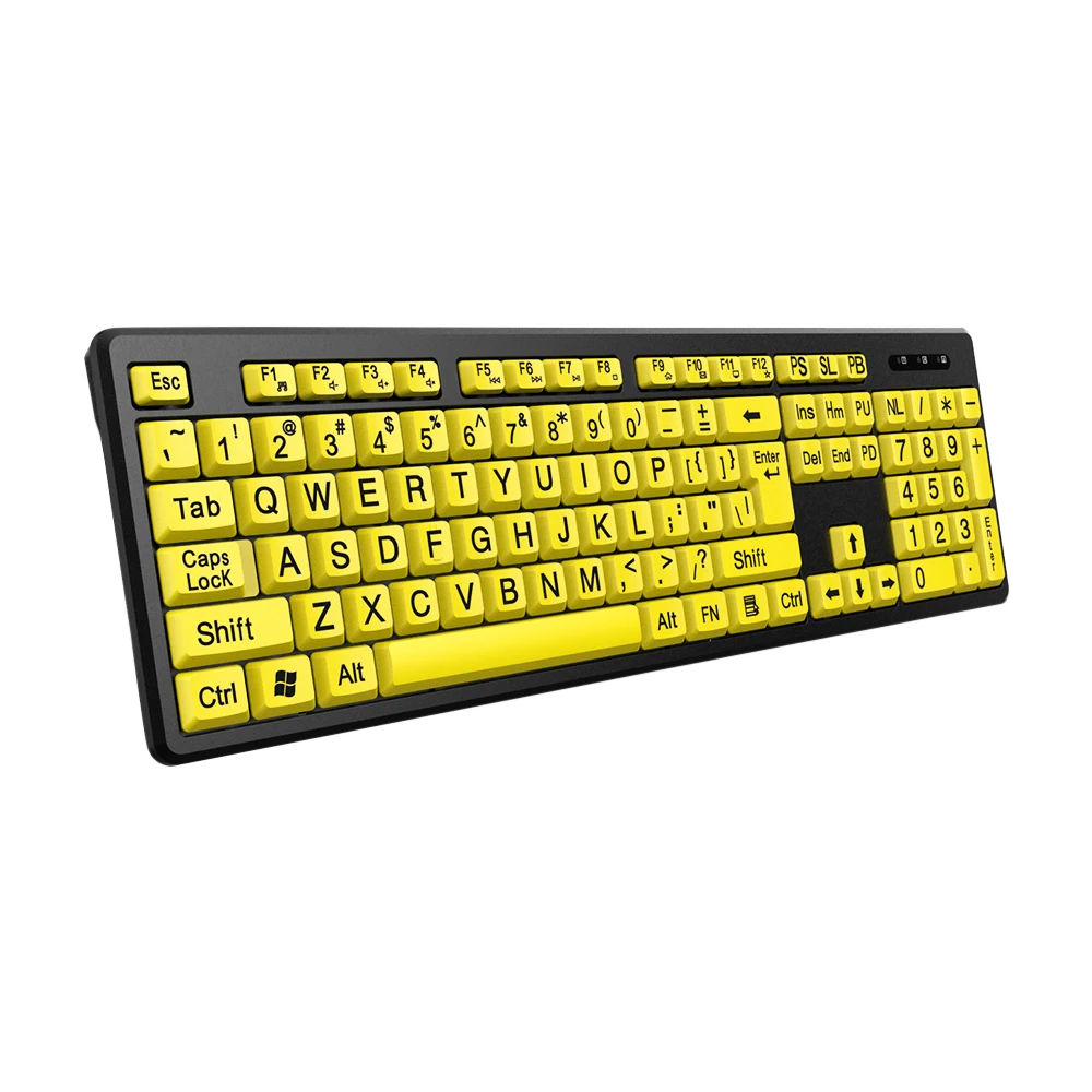 Black Large Print Yellow Buttons Keyboard USB Wired Keyboard for Seniors and Low Vision detail