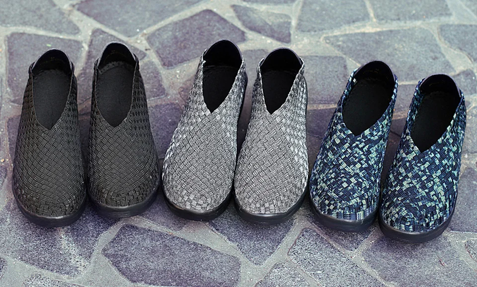 EOFK Autumn Women Woven Shoes Loafers Platform Handmade Elastic Slip on Nylon Woven Casual Wedges Shoes Lady detail