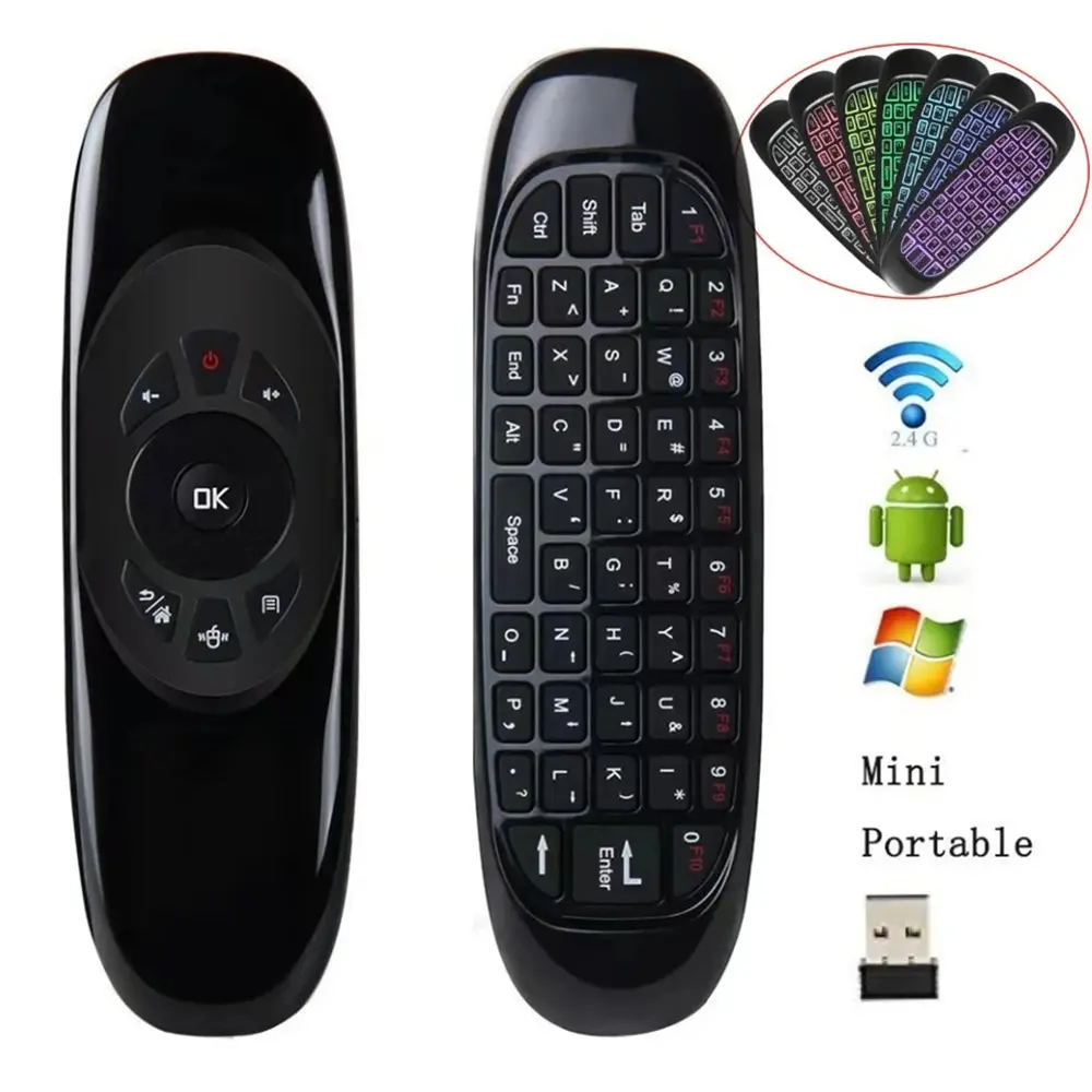 KEBIDUMEI 2.4G Wireless Air Fly Mouse Remote Control Mini Keyboard RGB Backlit with Google Assistant for Android Smart TV Box product view