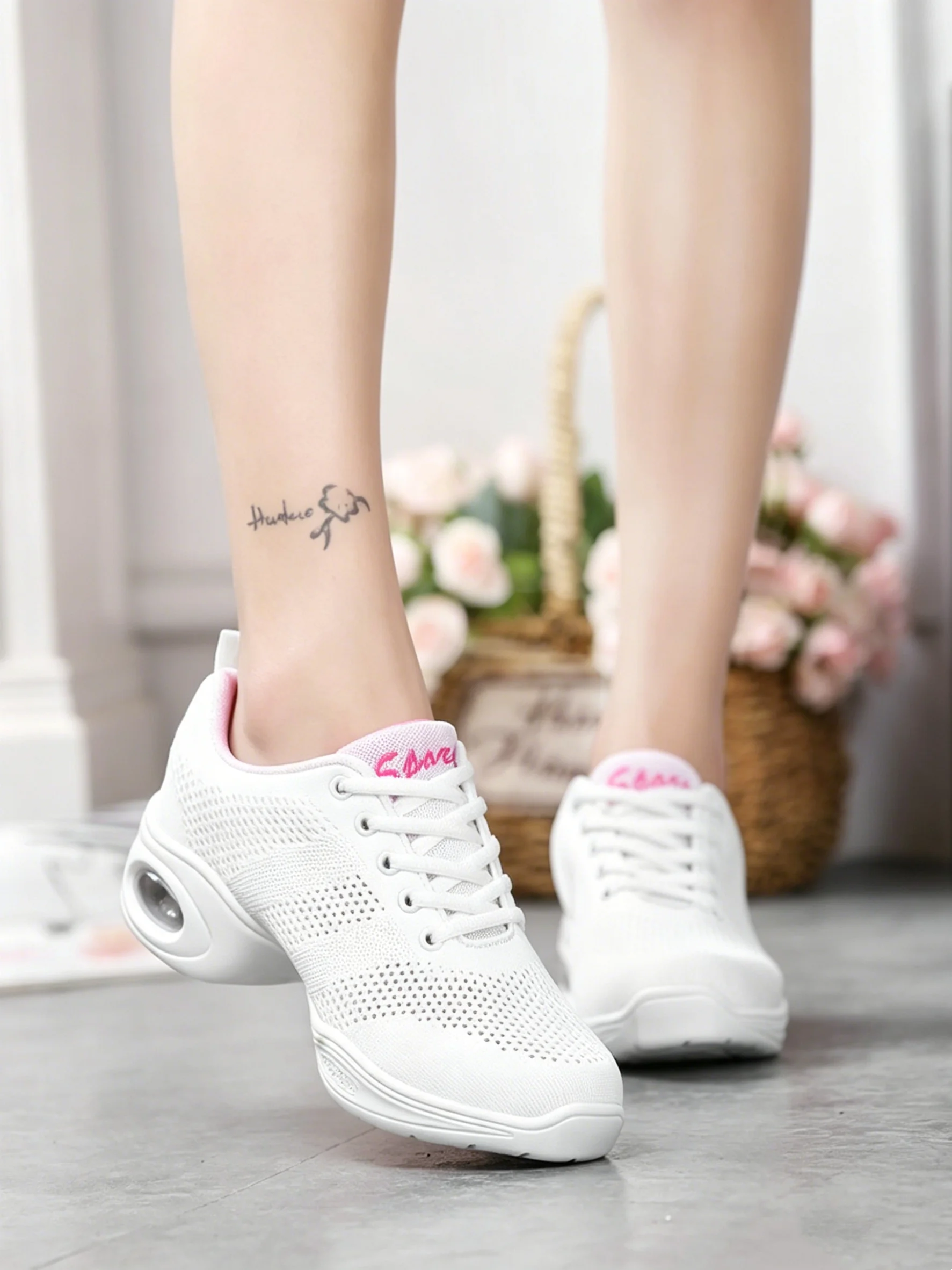 Women Mesh Dance Shoes Air Cushion Wedge Non Slip Lace Up Square Dance Aerobic Fitness Walking Sneakers 876 detail