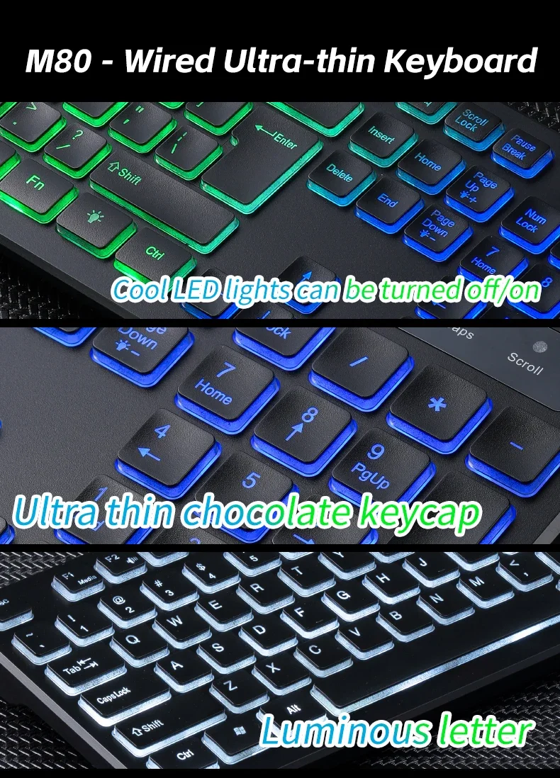 APAYADO M80 Quiet Office Wired Keyboard Thin-Film Structure 495g Weight 148CM Long Cord Full Layout USB Computer Keyboard detail