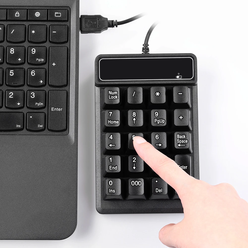 USB Wired Numeric Keypad Mechanical Feel Number Pad Keyboard 19 Keys Water-proof for Laptop Desktop PC Notebook Black detail