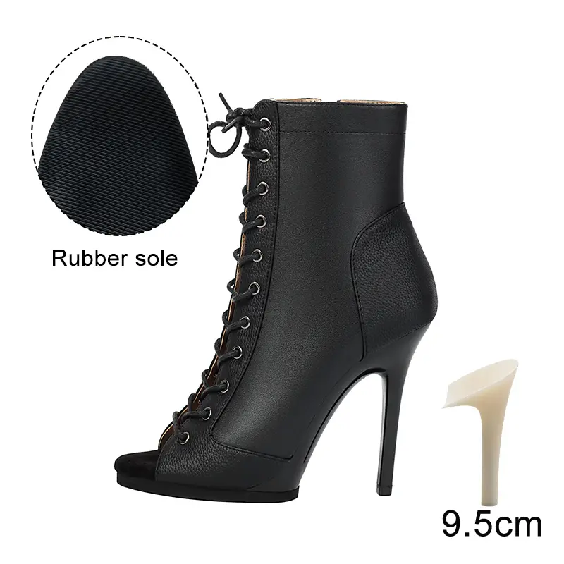 Black Sexy PU Platform Jazz Latin Custom Dance Shoes Lace-up High Heels Dance Shoes Soft-soled Short Boots Dance Boots for Women product view