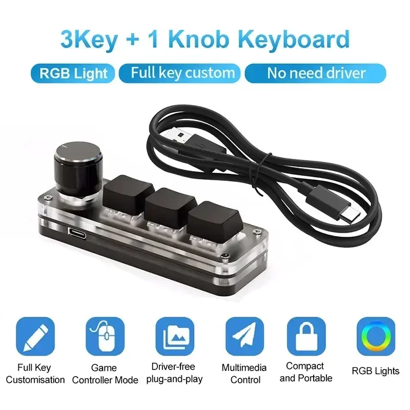 Mini Mechanical Keyboard 3 Keys 1 Knob USB RGB Macro Keyboard Gaming Custom Programming Knob Keyboard Portable For Photoshop detail