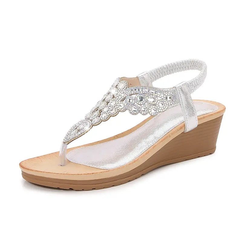 Ladies Roman Sandals Bohemian Ethnic Style Water Diamond Slope Heel Summer New Fashion Shoes Low Help Glue Stick Sandals product view