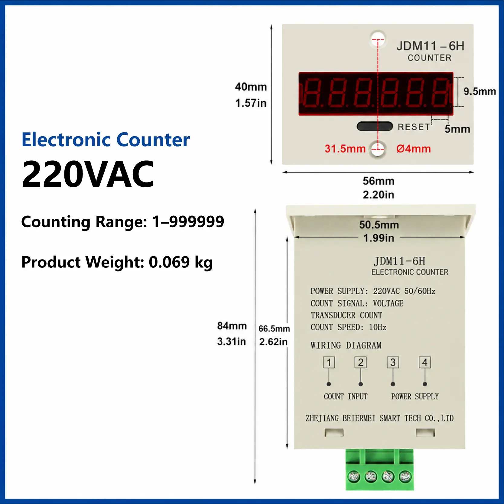 JDM11-6H 6 Digit Digital Counter Electronic Counter Totalizing Counter Resettable Power Failure Memory 12-24V 36V 110V 220V 380V product view
