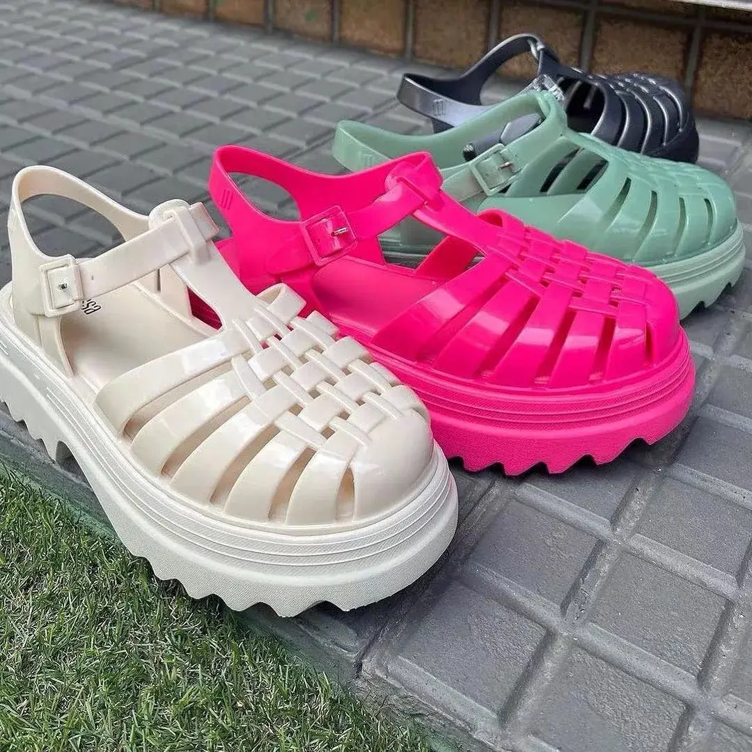 Women's Jelly Shoes Fashion Ladies Slope Heel Sandals Versatile Beach Shoes Women Summer Sandals Matsuke Shoes Roman Sandals product view