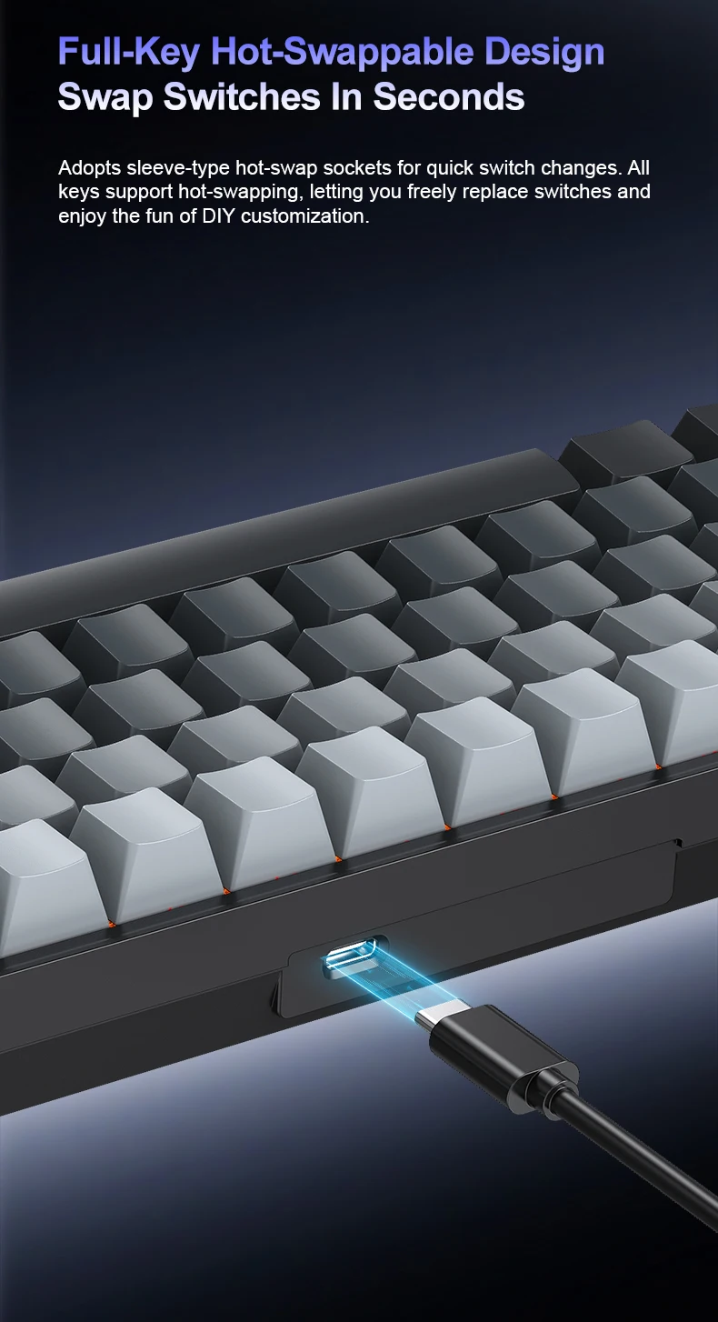 APAYADO A68 Wired Mechanical Keyboard Compact Layout Hot Swappable Blue/Red Switches RGB Backlight Full Key Rollover Type-C detail