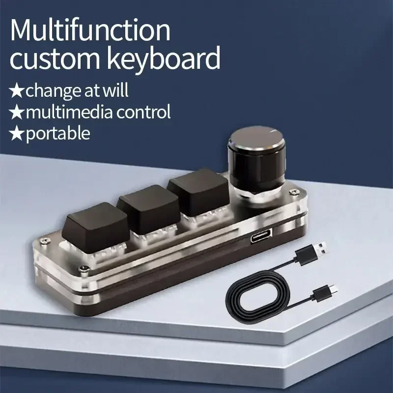 Mini Mechanical Keyboard 3 Keys 1 Knob USB RGB Macro Keyboard Gaming Custom Programming Knob Keyboard Portable For Photoshop detail