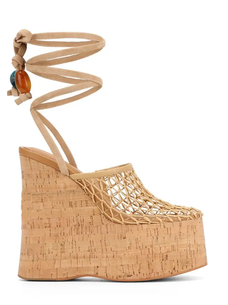 2026Summer Slope Heel Thick Bottom Women's Sandals Flower Lace Waterproof Platform Open Toe Women's Party Show Wedding Sandals product view