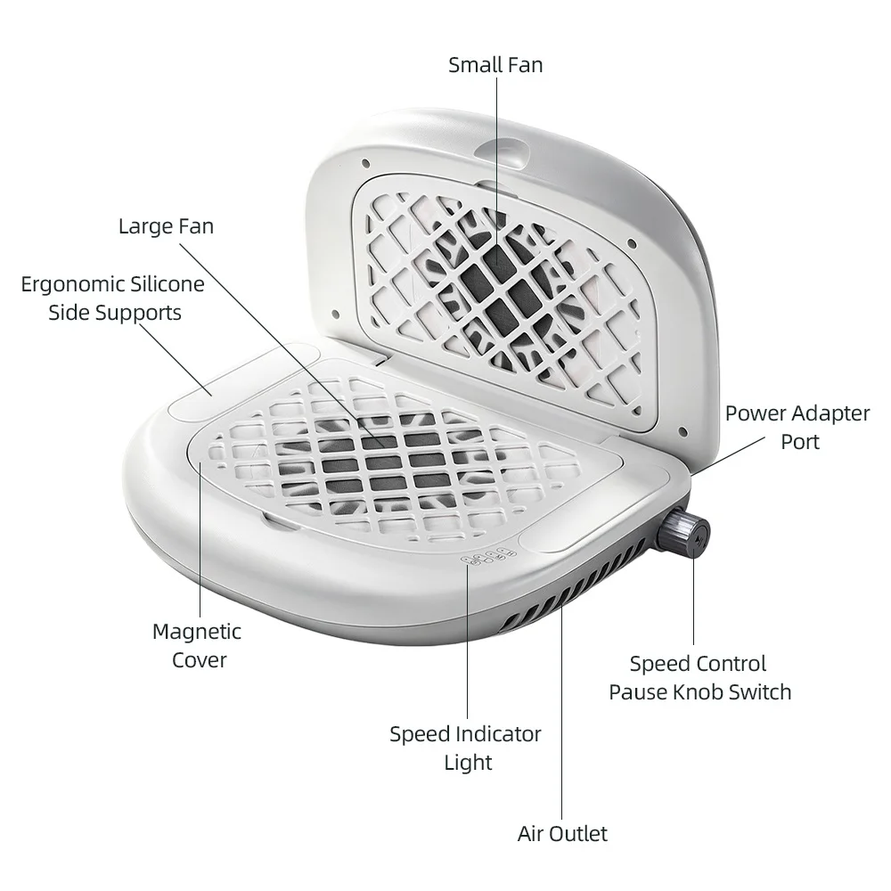 Foldable Nail Dust Collector Dual-Turbine Speed Adjustable Manicure Nail Vacuum Cleaner 90° Dual-Sided Dust Collection Nail Tool detail