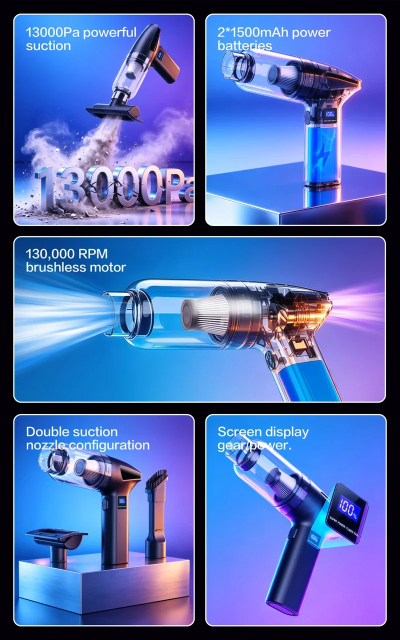Cordless Handheld Vacuum Household Car Wet Dry Dust Buster USB Rechargeable Portable High-power Dual-use Vacuum Cleaner detail