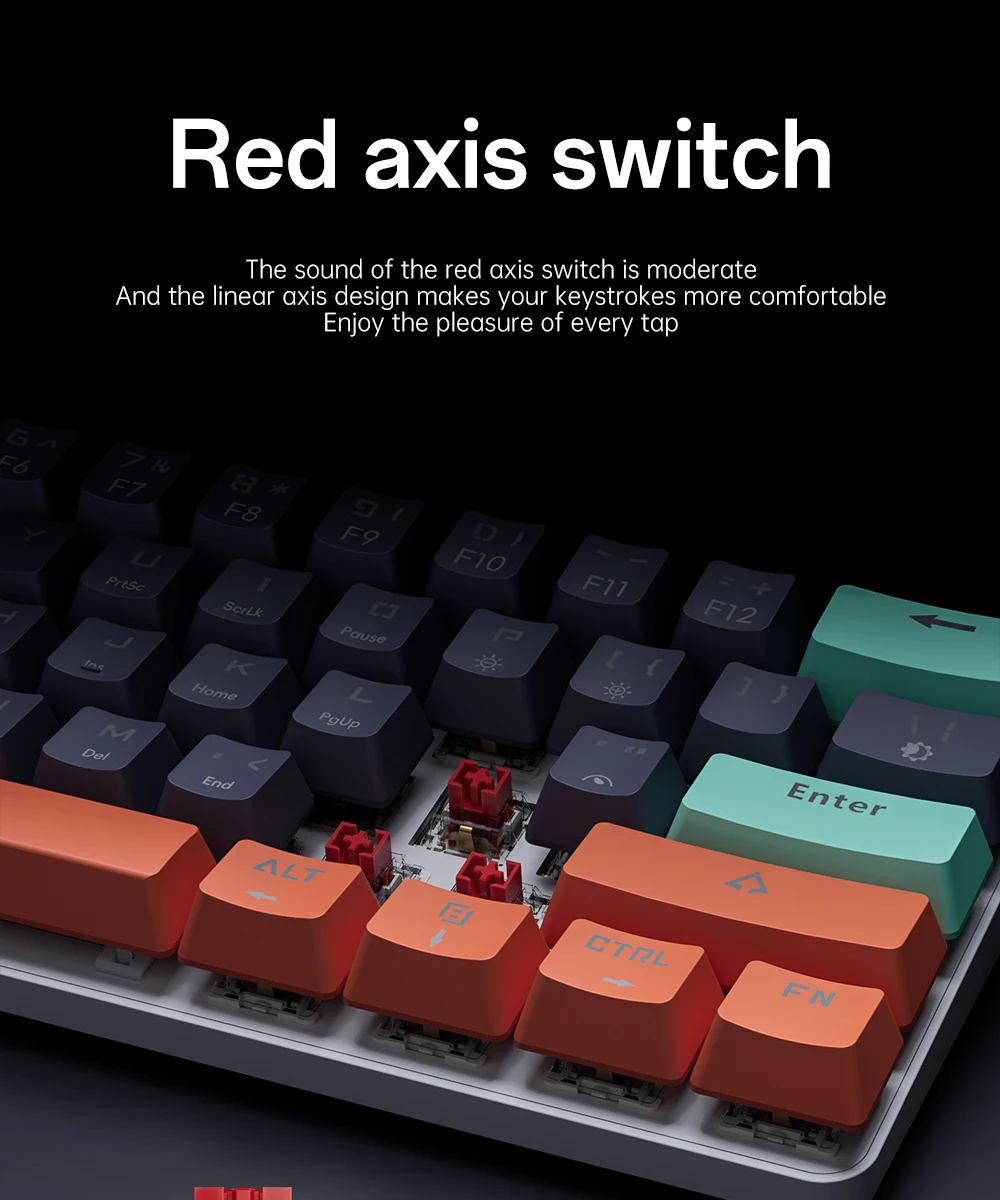 MUCAI 61 key USB hot swappable esports mechanical keyboard game red axis LED cool light effect compact and practical detail