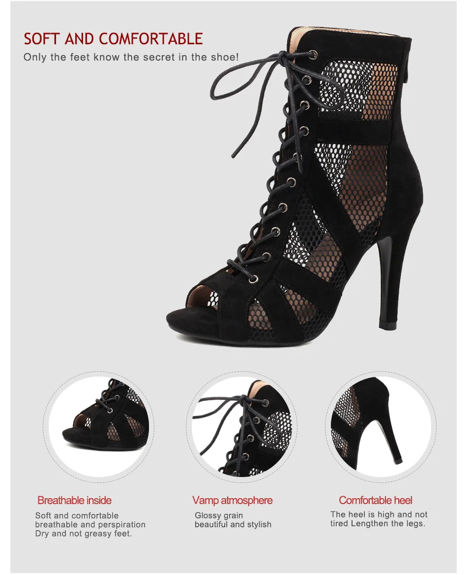 Girls Latin Dance Shoes Women Modern Dance Salsa High-Top Sandals Dance Hall Shoes Ladies Fashion Sexy High-Heeled Suede Boots detail