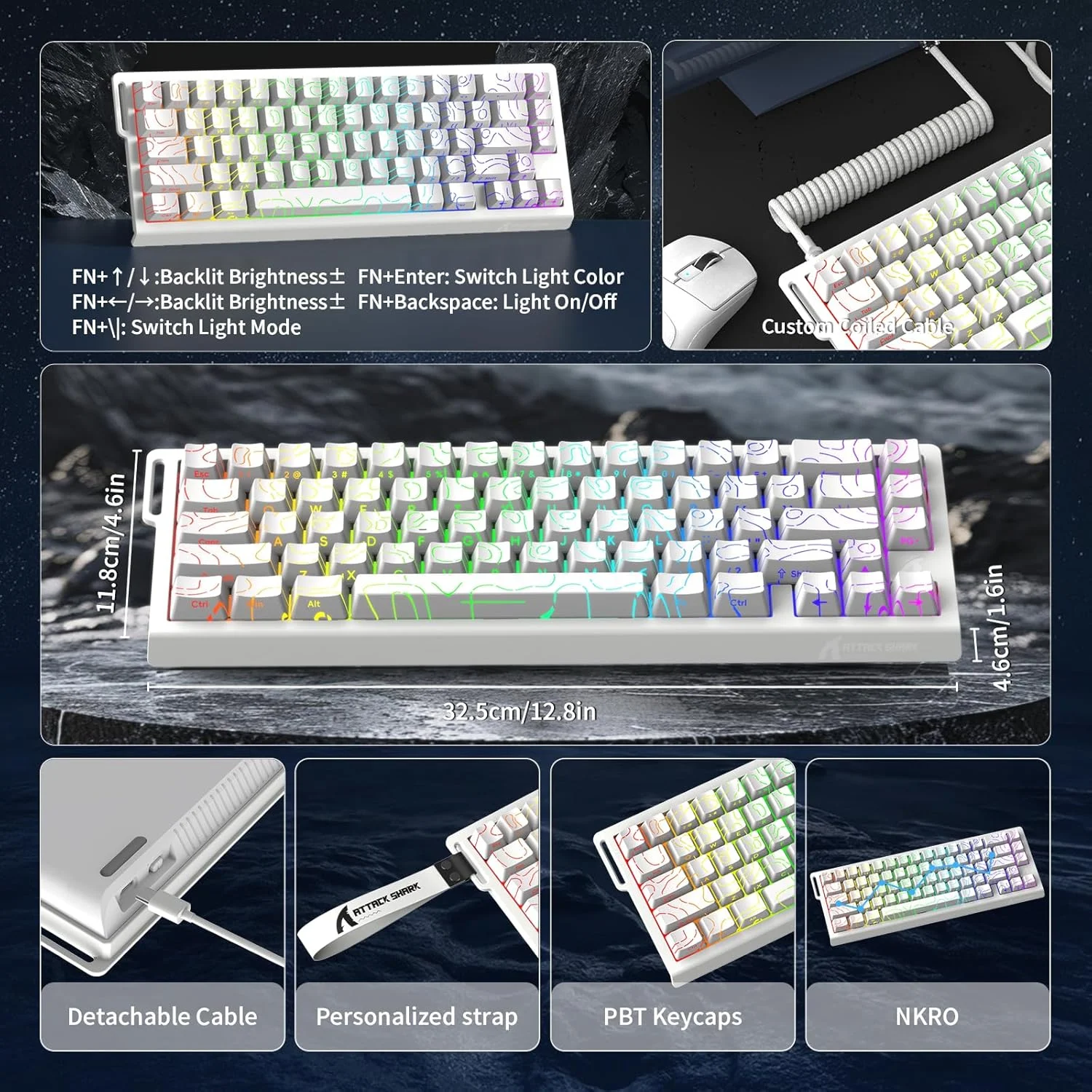 ATTACK SHARK X68 HE Rapid Trigger Keyboard Magnetic Switch 60% Wired 8KHz Hot Swappable Keyboard With RGB Lighting PBT Double-sh product view