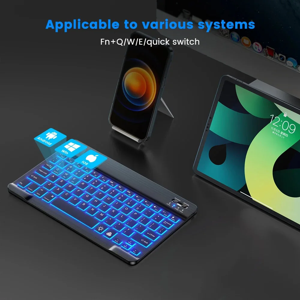 Mini Backlit RGB Bluetooth Wireless Keyboard 2.4G Mouse For Tablet Cell Phone Windows Android iOS Ultra Light Slim iPad Keyboard detail