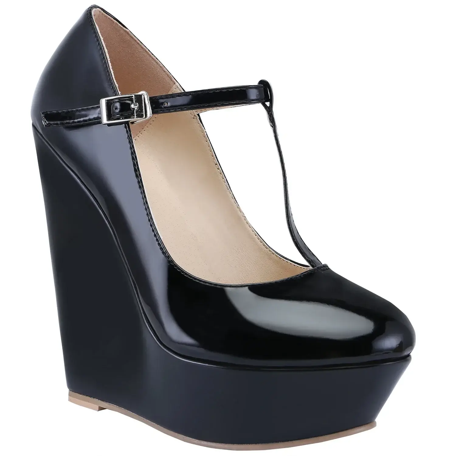 Women Pumps 2026 New Autumn Winter 14cm Round Toes Platform Wedge High Heels T-Strap Gladiator Ladies Dress Party Wedding Shoes product view