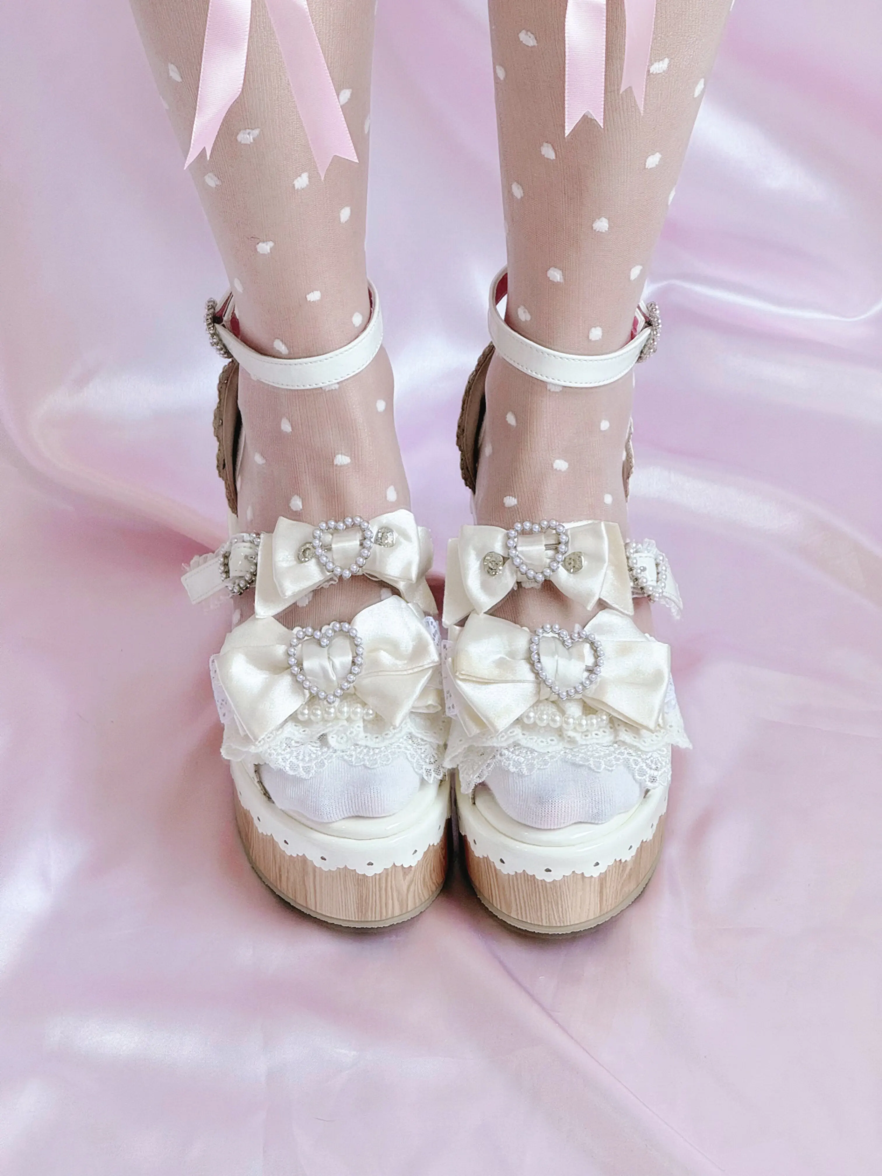 Y2K Millennium Lolita Original Design Slope Heel Open-toed Sandals Japanese Girl Ancient Feeling Sweet Bow Lo Shoes detail