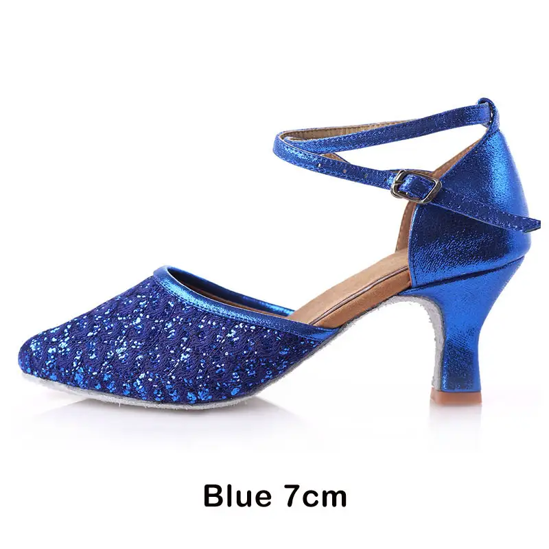 Adult Ladies Women Latin/Salsa/Tango Dance Shoes Closed Toe Glitter Blue/Black Ballroom Dance Shoes High Heels 5/7cm Party Shoes product view