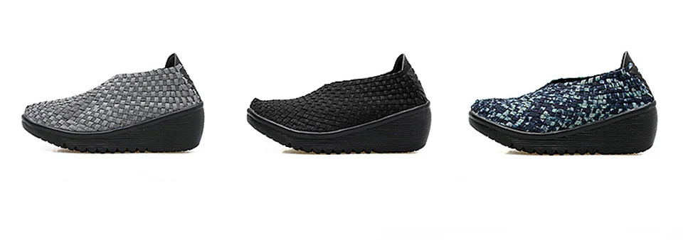 EOFK Autumn Women Woven Shoes Loafers Platform Handmade Elastic Slip on Nylon Woven Casual Wedges Shoes Lady detail