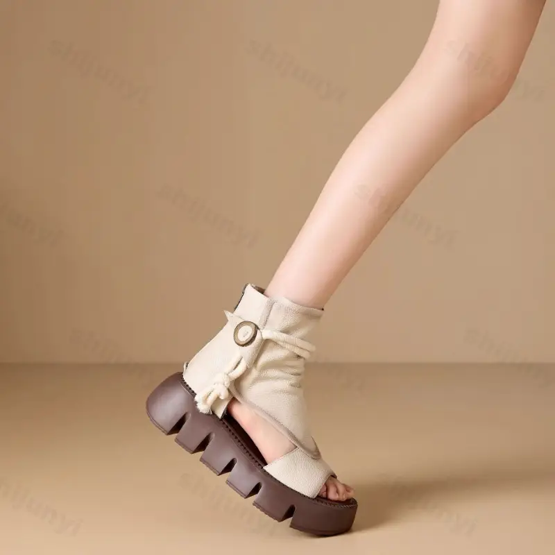 Thick Sole Roman Style Cool Boots for Women Summer 2025 New Fashion Comfortable Slope Heel High Top Versatile Fish Mouth Sandals product view