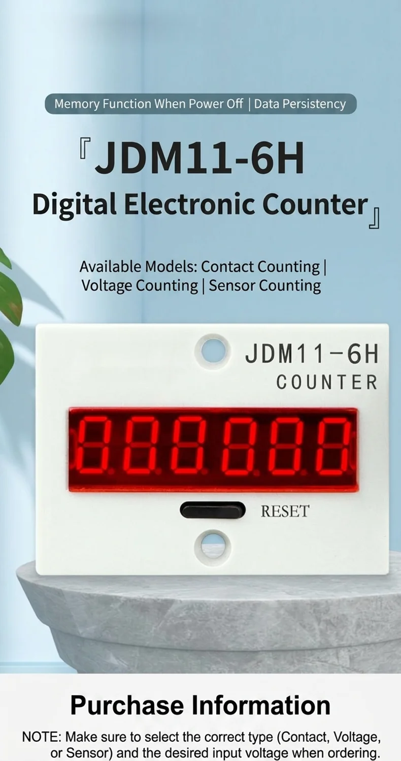 JDM11-6H 6 Digit Digital Counter Electronic Counter Totalizing Counter Resettable Power Failure Memory 12-24V 36V 110V 220V 380V detail