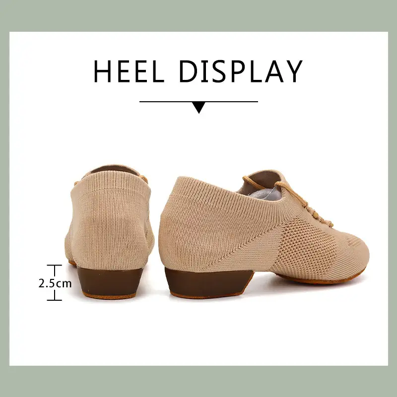 Women Dance Shoes Knitted Teacher Shoes Soft sole Low Heel Latin Training Shoes Ballet Dance Shoes Jazz Ballroom Sneakers Girls product view