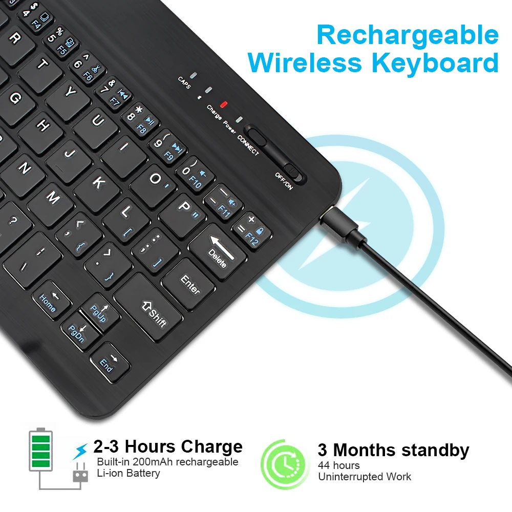 Bluetooth Wireless Keyboard 10 inch Rechargeable Keyboard Russian English Keycaps For iPad Tablet Laptop Adapter PC Accessories detail