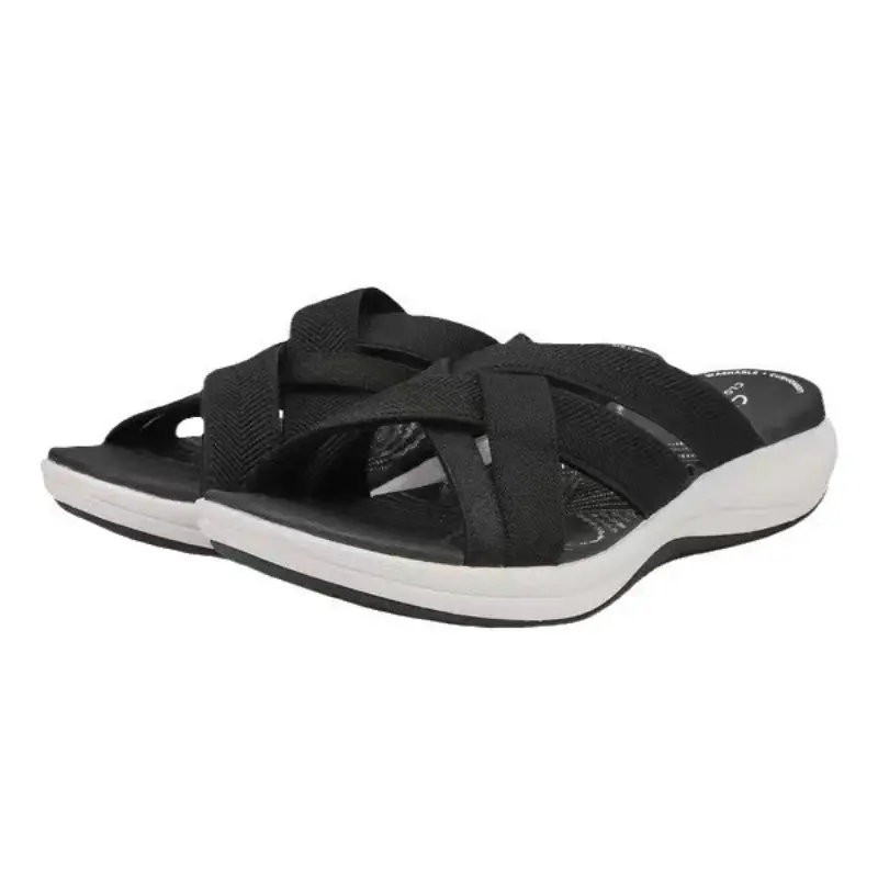 Summer Outdoor Women Wedge Sandals Open Toe Thick Sole Fashion Slope Heel Cross Slippers Beach Comfortable Women's Casual Slides product view